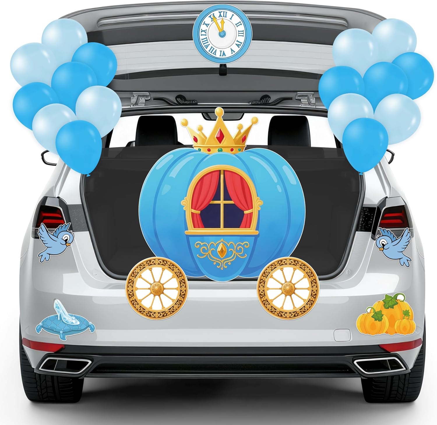 Halloween Trunk or Treat Party Decoration Kit - Princess Prince Car Archway Garage Decoration Halloween Blue Pumpkin Cartoon Cutouts with Backdrop Balloons for House Outdoor Decor, 42Pcs